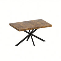 Vintage Rectangular Stretch Dining Table With Antique Wood Top And Black Relief Plate, Featuring Sturdy Iron Base And Convenient Storage Box – Perfect For Stylish Dining Spaces