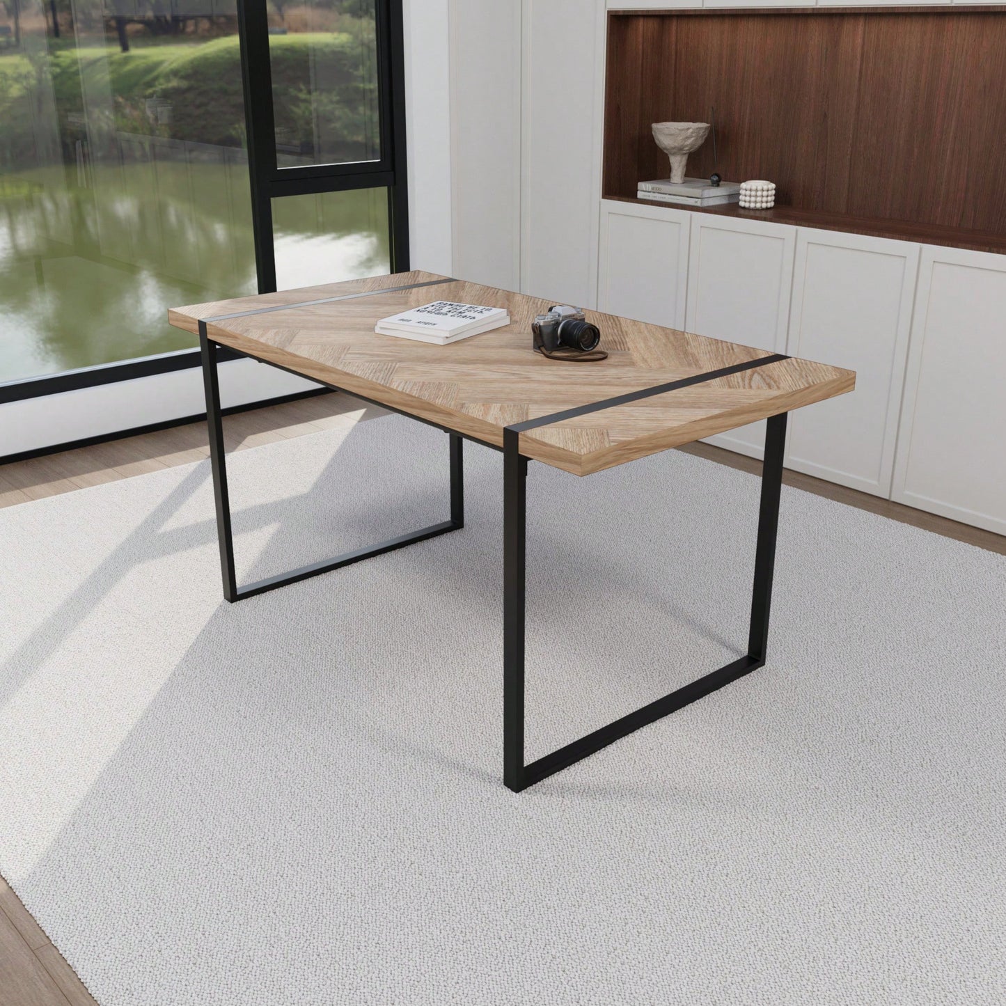 Stylish Rectangular Dining Table For 4-6 People - Modern Industrial Design With MDF Light Wood Top And Sturdy Black Metal Legs, Perfect For Home & Kitchen