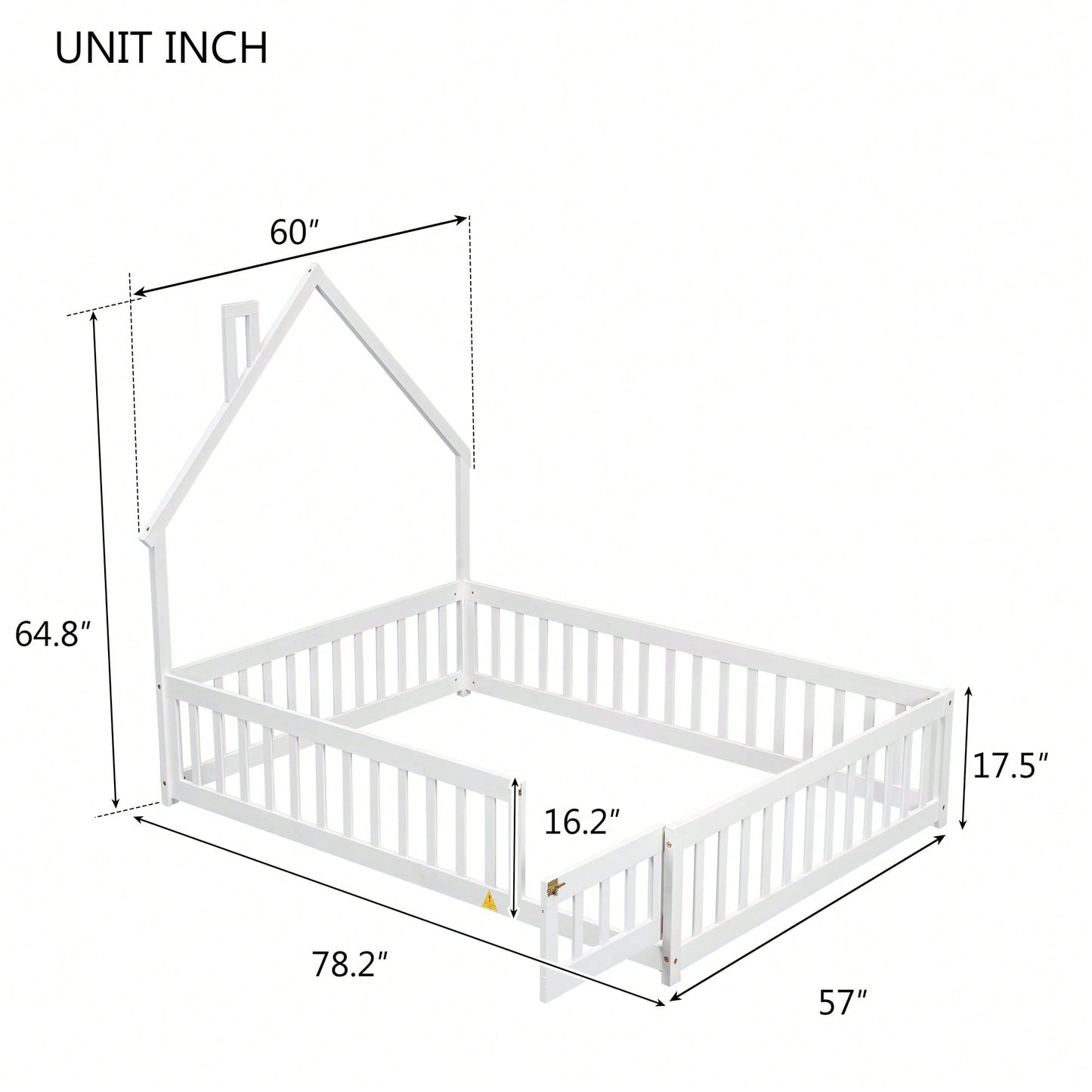 Charming White Full House-Shaped Headboard Floor Bed With Safe Fence Design