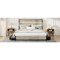 King Size Bed Frame With Headboard, LED Lights, And Charging Station - Features 4 Storage Drawers, Wood Slats For Easy Assembly, No Box Spring Required, Industrial Gray Design