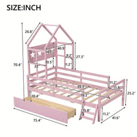 Cozy Twin Size House Platform Bed With Safety Guardrail And Storage Drawer In Pink