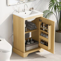 Elegant 20" Bathroom Vanity With Sink, Soft Close Doors, Storage Cabinet, Adjustable Shelves, Natural Wood Finish
