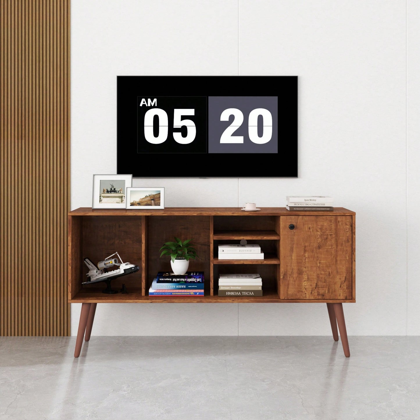 Stylish TV Stand For Living Room With Storage Cabinet And 3 Shelves - Versatile Furniture Solution