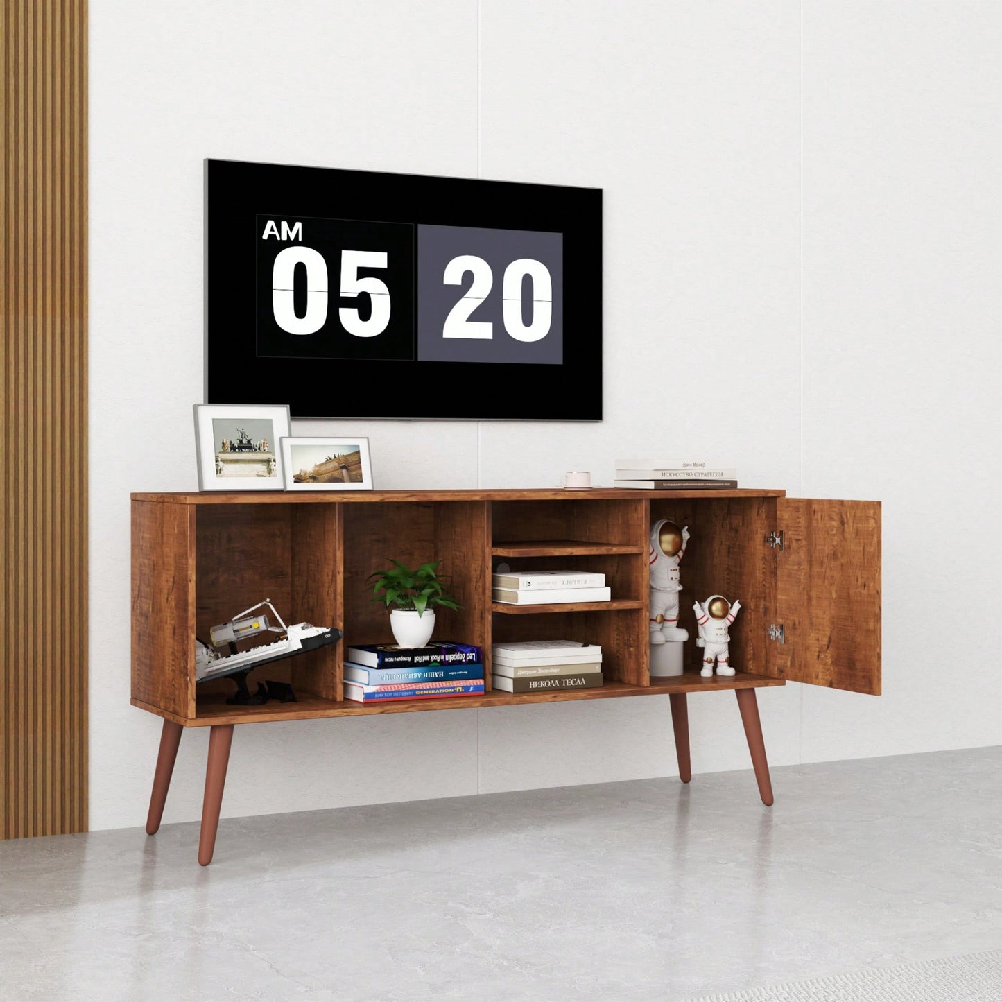 Stylish TV Stand For Living Room With Storage Cabinet And 3 Shelves - Versatile Furniture Solution