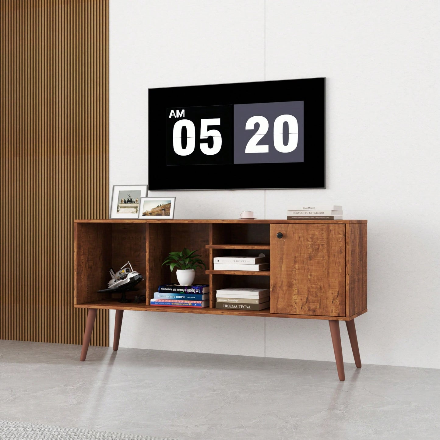 Stylish TV Stand For Living Room With Storage Cabinet And 3 Shelves - Versatile Furniture Solution