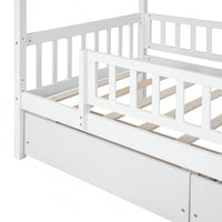 Charming Twin Size White Wooden House Bed With Dual Storage Drawers