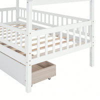 Charming Twin Size White Wooden House Bed With Dual Storage Drawers