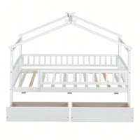 Charming Twin Size White Wooden House Bed With Dual Storage Drawers