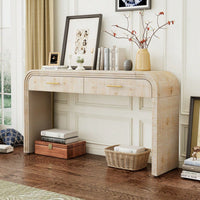 Unique Retro Console Table With Open Design And Two Top Drawers For Entryway Dining Room Living Room Natural Wood Finish