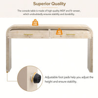 Unique Retro Console Table With Open Design And Two Top Drawers For Entryway Dining Room Living Room Natural Wood Finish