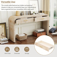 Unique Retro Console Table With Open Design And Two Top Drawers For Entryway Dining Room Living Room Natural Wood Finish