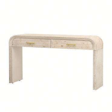 Unique Retro Console Table With Open Design And Two Top Drawers For Entryway Dining Room Living Room Natural Wood Finish