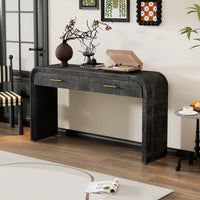 Unique Retro Console Table With Open Design And Two Top Drawers For Entryway Dining Room Living Room Natural Wood Finish