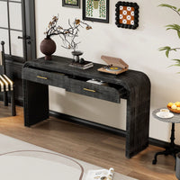 Unique Retro Console Table With Open Design And Two Top Drawers For Entryway Dining Room Living Room Natural Wood Finish