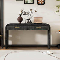 Unique Retro Console Table With Open Design And Two Top Drawers For Entryway Dining Room Living Room Natural Wood Finish