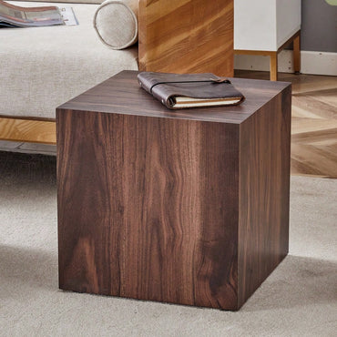 Stylish 16 Inch Walnut Wood Grain MDF Coffee Table With Cube Design Perfect For Living Room Accent