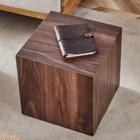 Stylish 16 Inch Walnut Wood Grain MDF Coffee Table With Cube Design Perfect For Living Room Accent