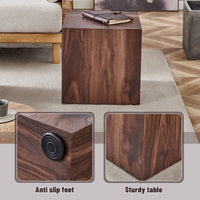 Stylish 16 Inch Walnut Wood Grain MDF Coffee Table With Cube Design Perfect For Living Room Accent