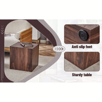 Stylish 16 Inch Walnut Wood Grain MDF Coffee Table With Cube Design Perfect For Living Room Accent