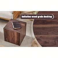 Stylish 16 Inch Walnut Wood Grain MDF Coffee Table With Cube Design Perfect For Living Room Accent
