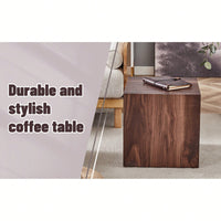 Stylish 16 Inch Walnut Wood Grain MDF Coffee Table With Cube Design Perfect For Living Room Accent