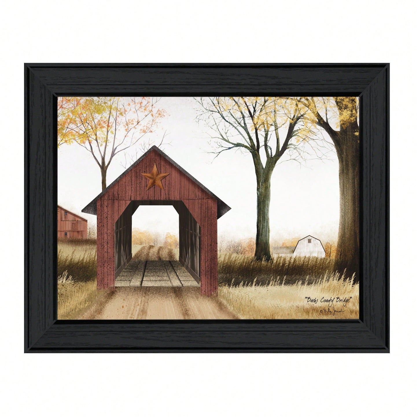 Scenic Bucks County Bridge Framed Wall Art Ready To Hang Black Frame Decor