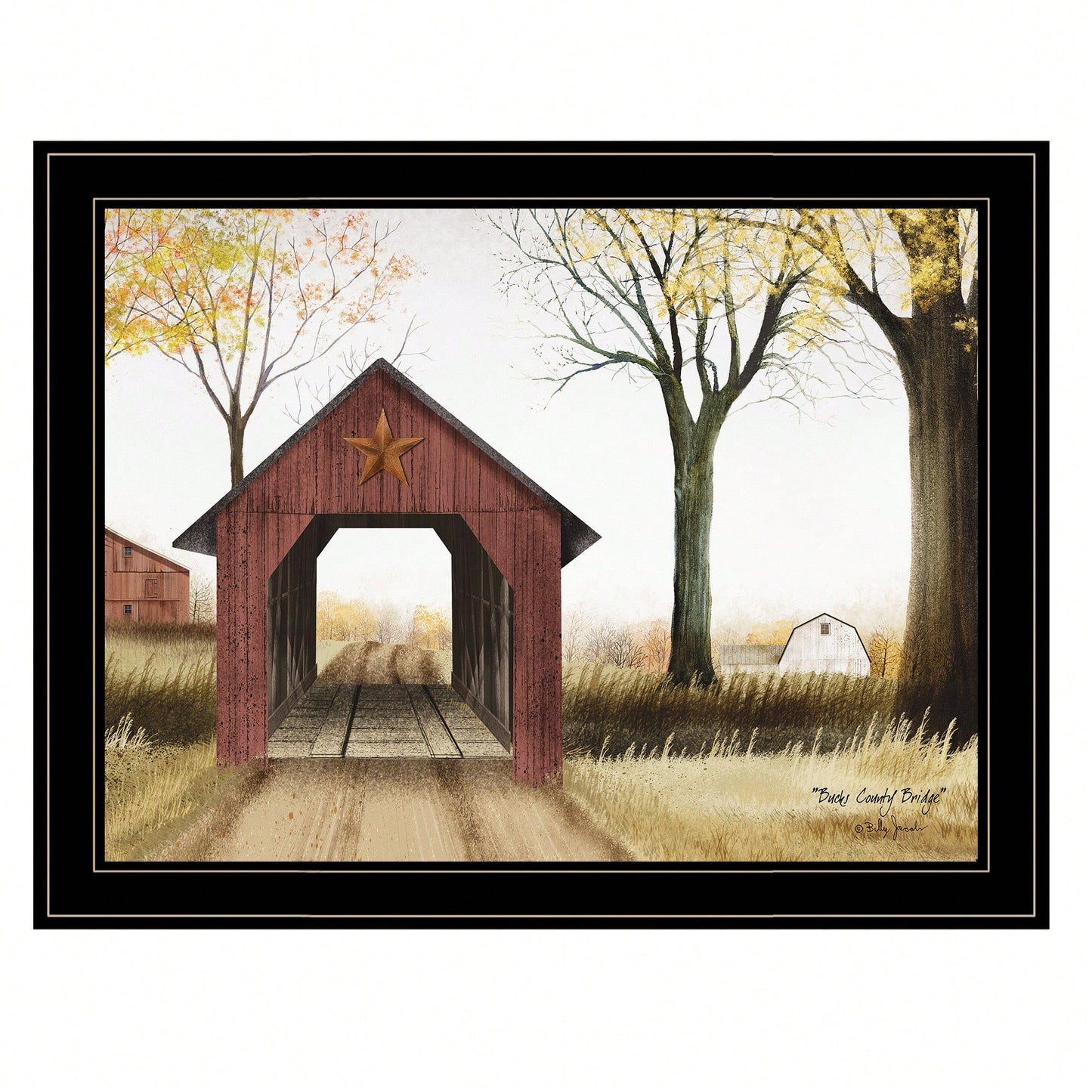 Rustic Framed Print Of Bucks County Bridge In Black Frame For Home Decor