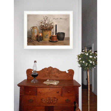 Framed Simple Blessings Wall Art With White Frame For Home Decor