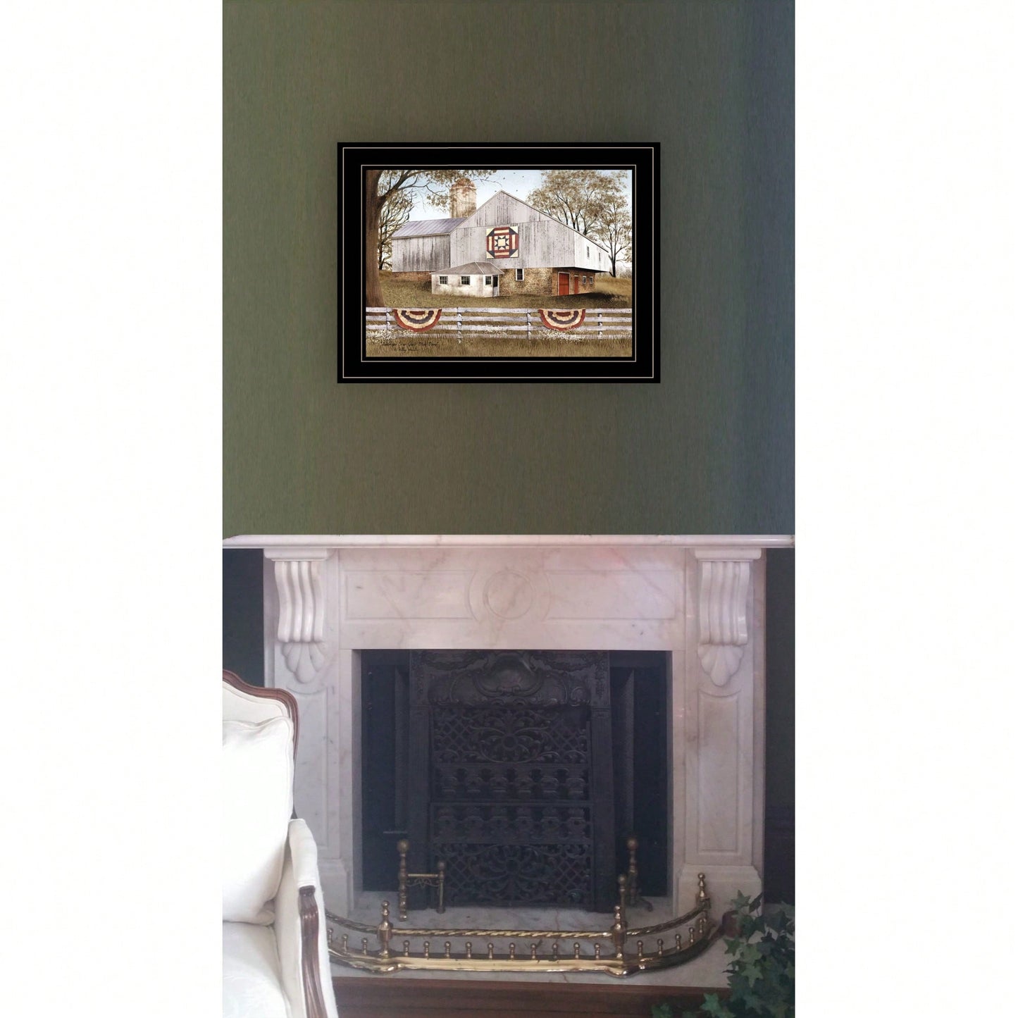 American Star Quilt Block Barn Framed Art Print With Black Frame For Rustic Home Decor