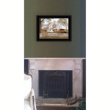 American Star Quilt Block Barn Framed Art Print With Black Frame For Rustic Home Decor