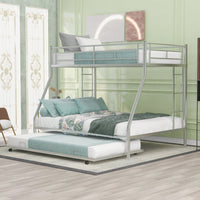 Sturdy Twin Over Full Bunk Bed With Twin Trundle And Dual Ladders In Black Finish