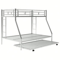 Sturdy Twin Over Full Bunk Bed With Twin Trundle And Dual Ladders In Black Finish