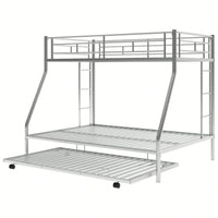 Sturdy Twin Over Full Bunk Bed With Twin Trundle And Dual Ladders In Black Finish