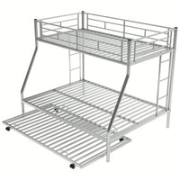 Sturdy Twin Over Full Bunk Bed With Twin Trundle And Dual Ladders In Black Finish