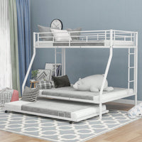 Sturdy Twin Over Full Bunk Bed With Twin Trundle And Dual Ladders In Black Finish