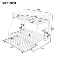 Sturdy Twin Over Full Bunk Bed With Twin Trundle And Dual Ladders In Black Finish