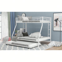 Sturdy Twin Over Full Bunk Bed With Twin Trundle And Dual Ladders In Black Finish