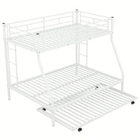 Sturdy Twin Over Full Bunk Bed With Twin Trundle And Dual Ladders In Black Finish