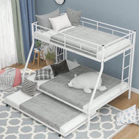 Sturdy Twin Over Full Bunk Bed With Twin Trundle And Dual Ladders In Black Finish