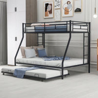 Sturdy Twin Over Full Bunk Bed With Twin Trundle And Dual Ladders In Black Finish