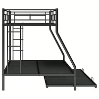 Sturdy Twin Over Full Bunk Bed With Twin Trundle And Dual Ladders In Black Finish