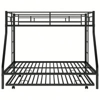 Sturdy Twin Over Full Bunk Bed With Twin Trundle And Dual Ladders In Black Finish