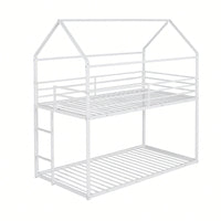 Twin Over Twin Metal Bunk Bed Frame For Kids With Built-In Ladder - No Box Spring Required - White Finish