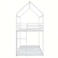 Twin Over Twin Metal Bunk Bed Frame For Kids With Built-In Ladder - No Box Spring Required - White Finish