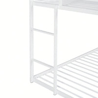 Twin Over Twin Metal Bunk Bed Frame For Kids With Built-In Ladder - No Box Spring Required - White Finish