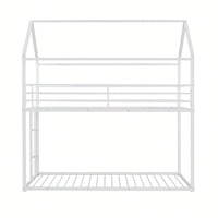 Twin Over Twin Metal Bunk Bed Frame For Kids With Built-In Ladder - No Box Spring Required - White Finish