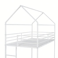 Twin Over Twin Metal Bunk Bed Frame For Kids With Built-In Ladder - No Box Spring Required - White Finish