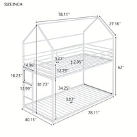 Twin Over Twin Metal Bunk Bed Frame For Kids With Built-In Ladder - No Box Spring Required - White Finish