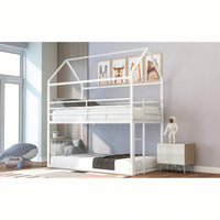 Twin Over Twin Metal Bunk Bed Frame For Kids With Built-In Ladder - No Box Spring Required - White Finish