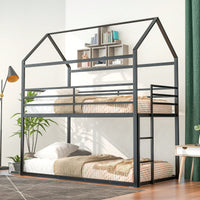 Twin Over Twin Metal Bunk Bed Frame For Kids With Built-In Ladder - No Box Spring Required - White Finish